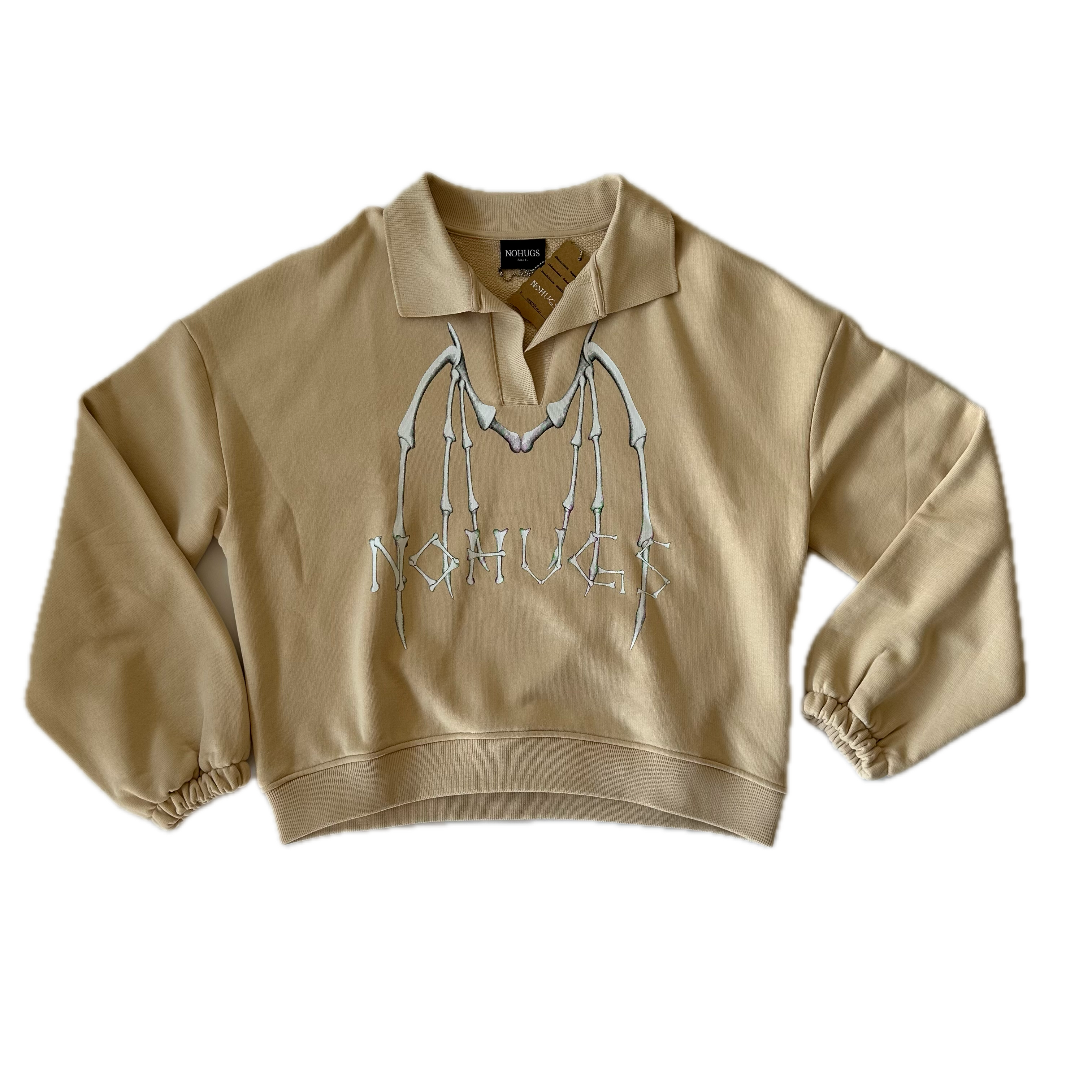 NO HUGS Beige Wings Polo Sweatshirt L
