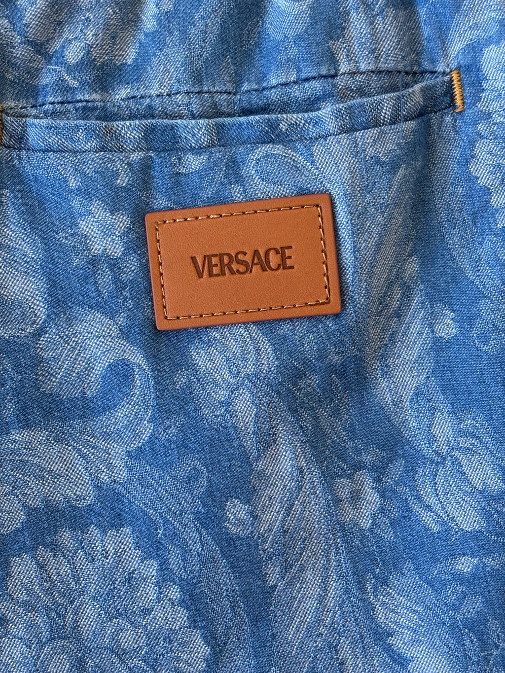 VERSACE Barocco Jacquard Denim Shorts