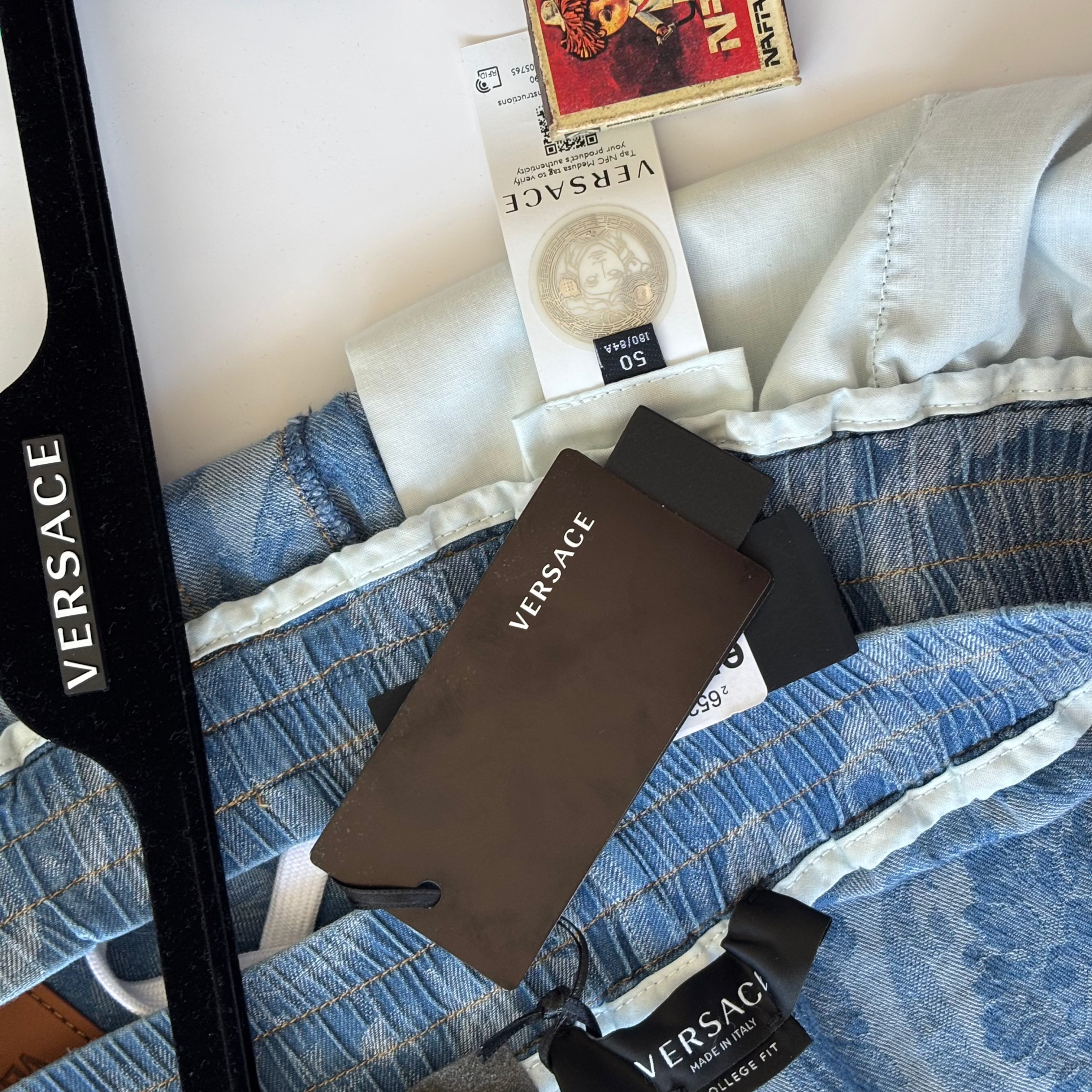 VERSACE Barocco Jacquard Denim Shorts